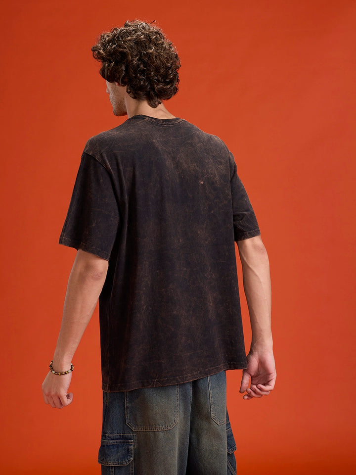 Acid Washed Retro Inspired Graphic Printed Oversized Fit T-shirt | Black