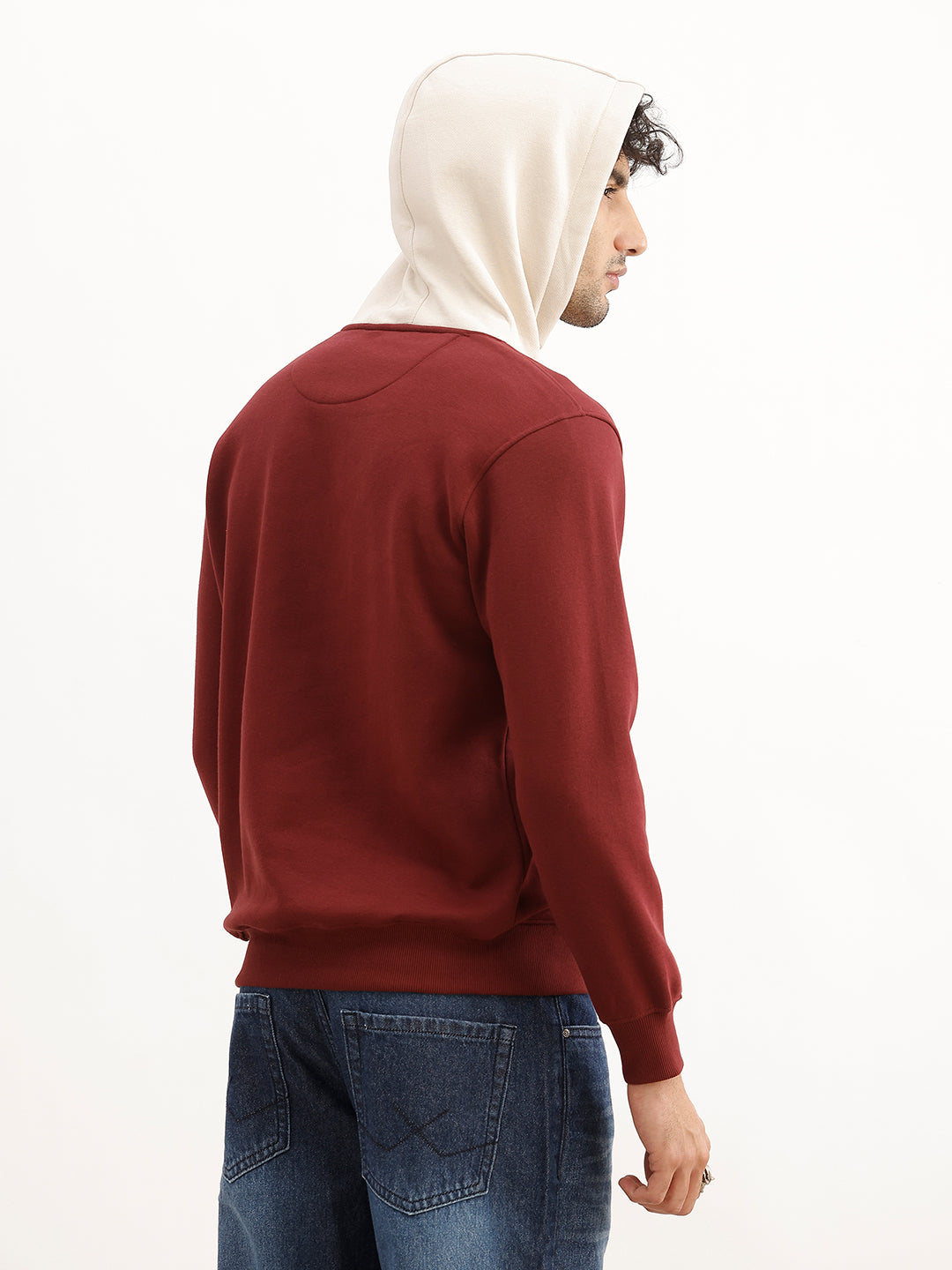 Placement Printed Contrast Hooded Sweatshirt | Maroon