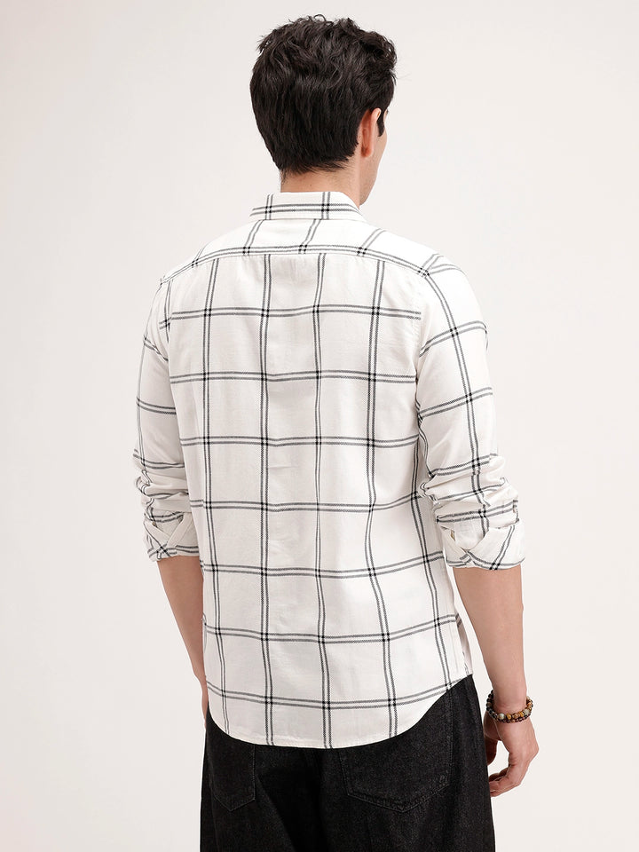 Slim Fit Checkered Shirt | White
