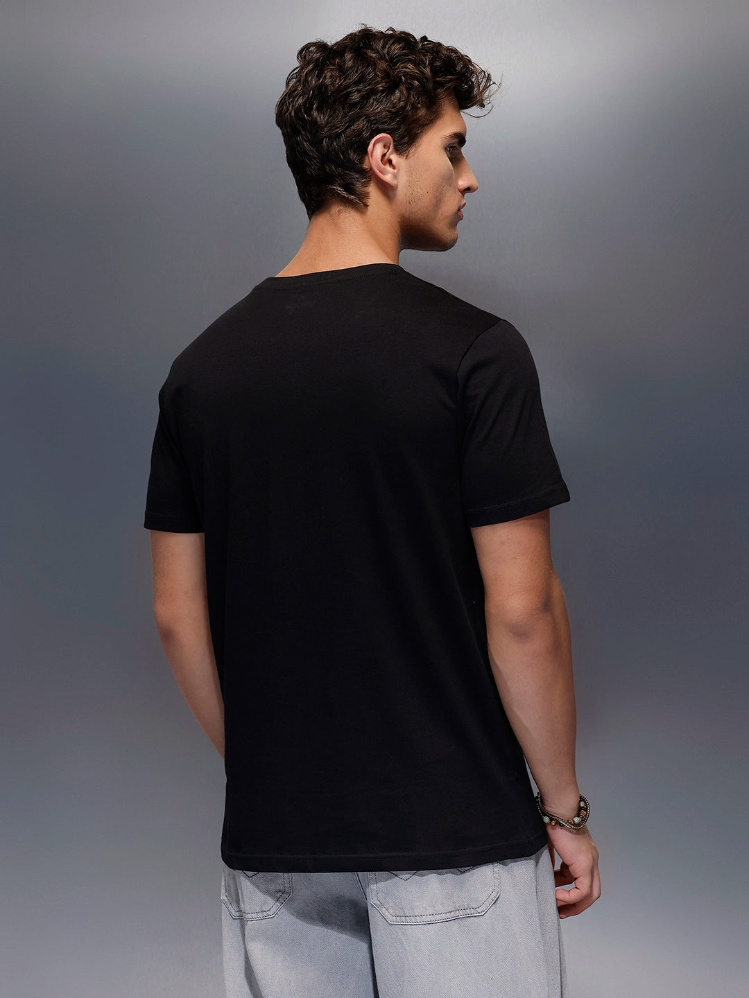 Placement Printed Regular Fit T-Shirt   |  Black