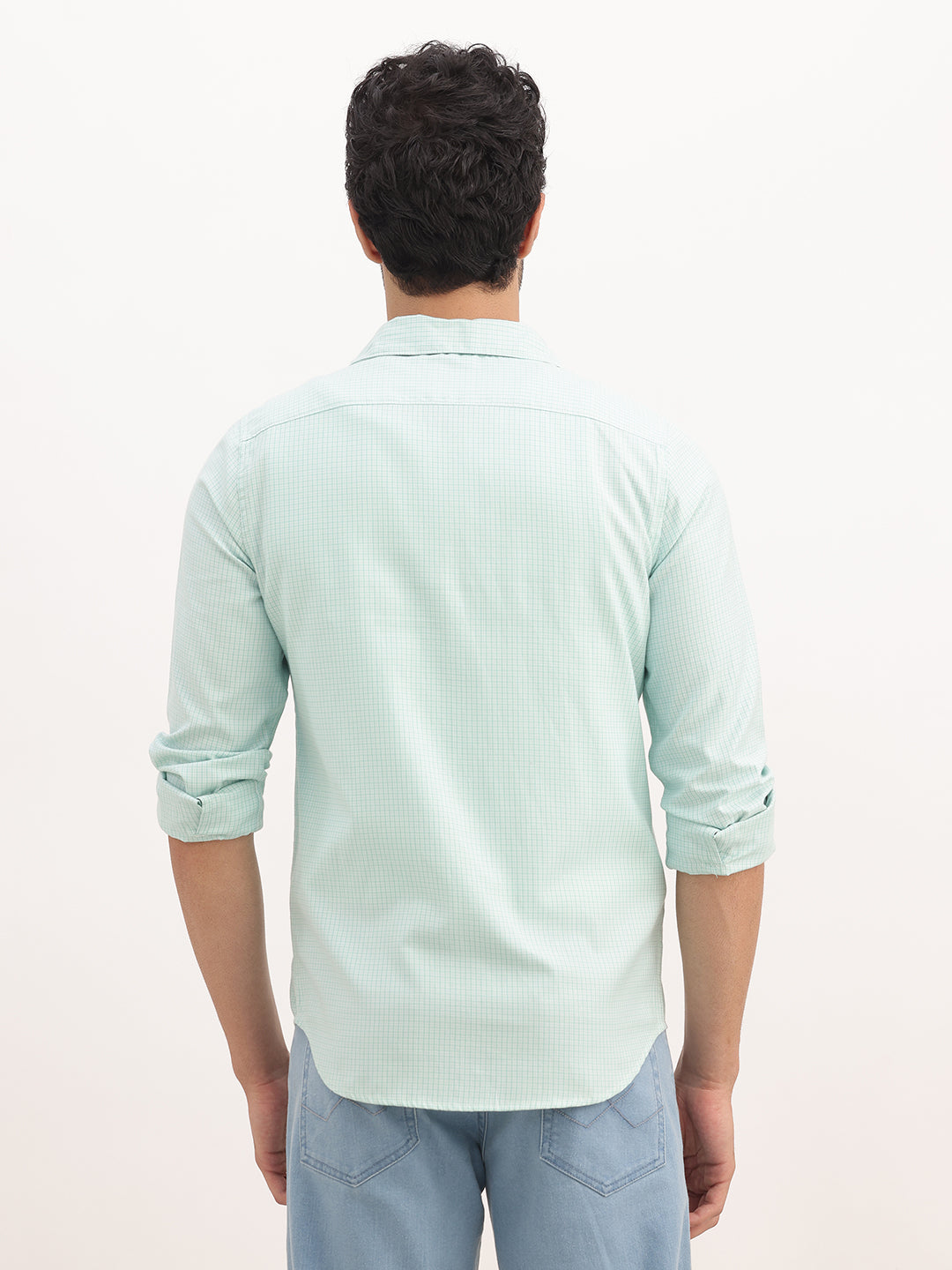 Regular Fit Checkered Full Sleeve Shirt | Light Green