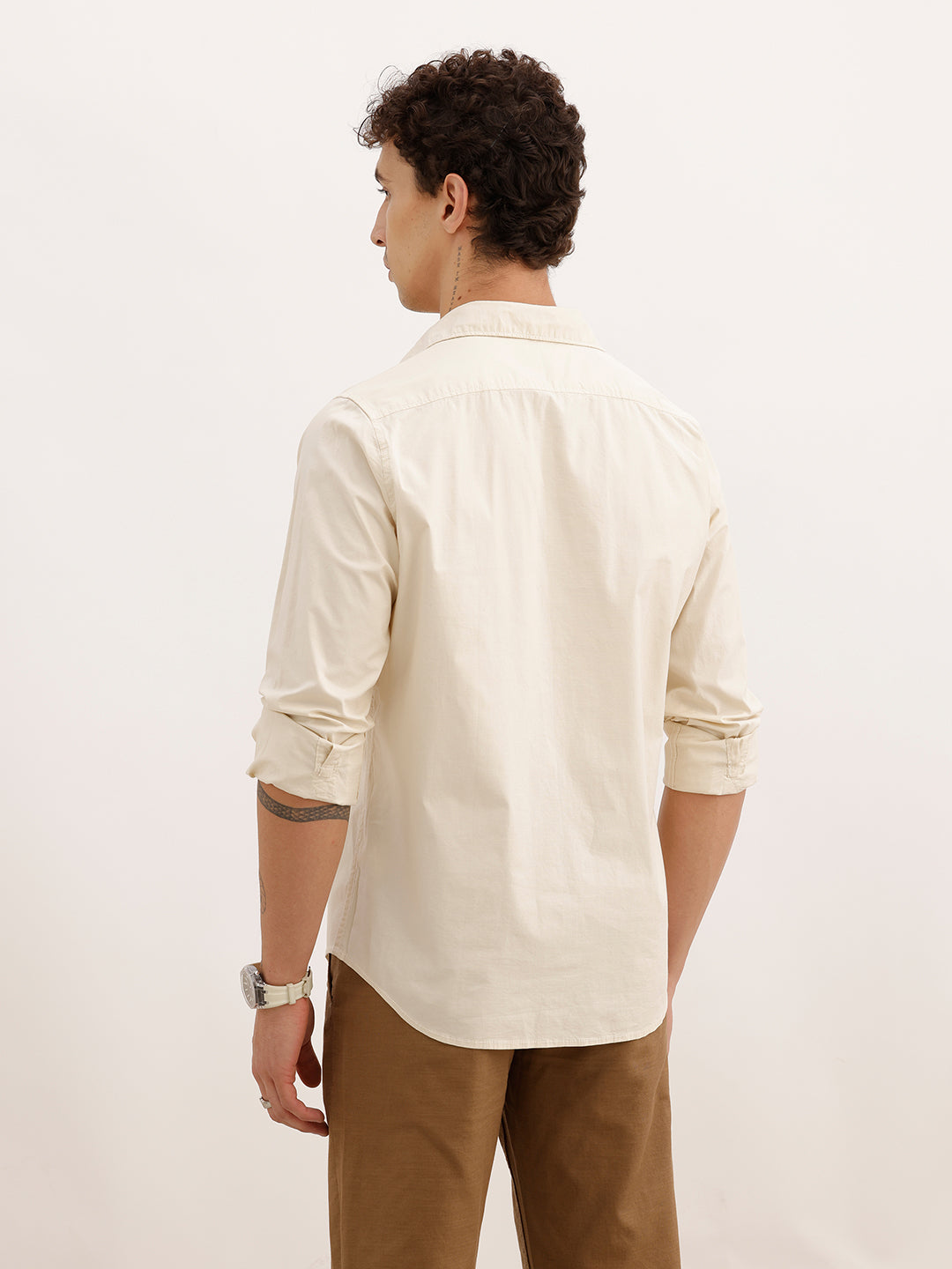 Solid Regular Fit Full Sleeve Shirt | Beige