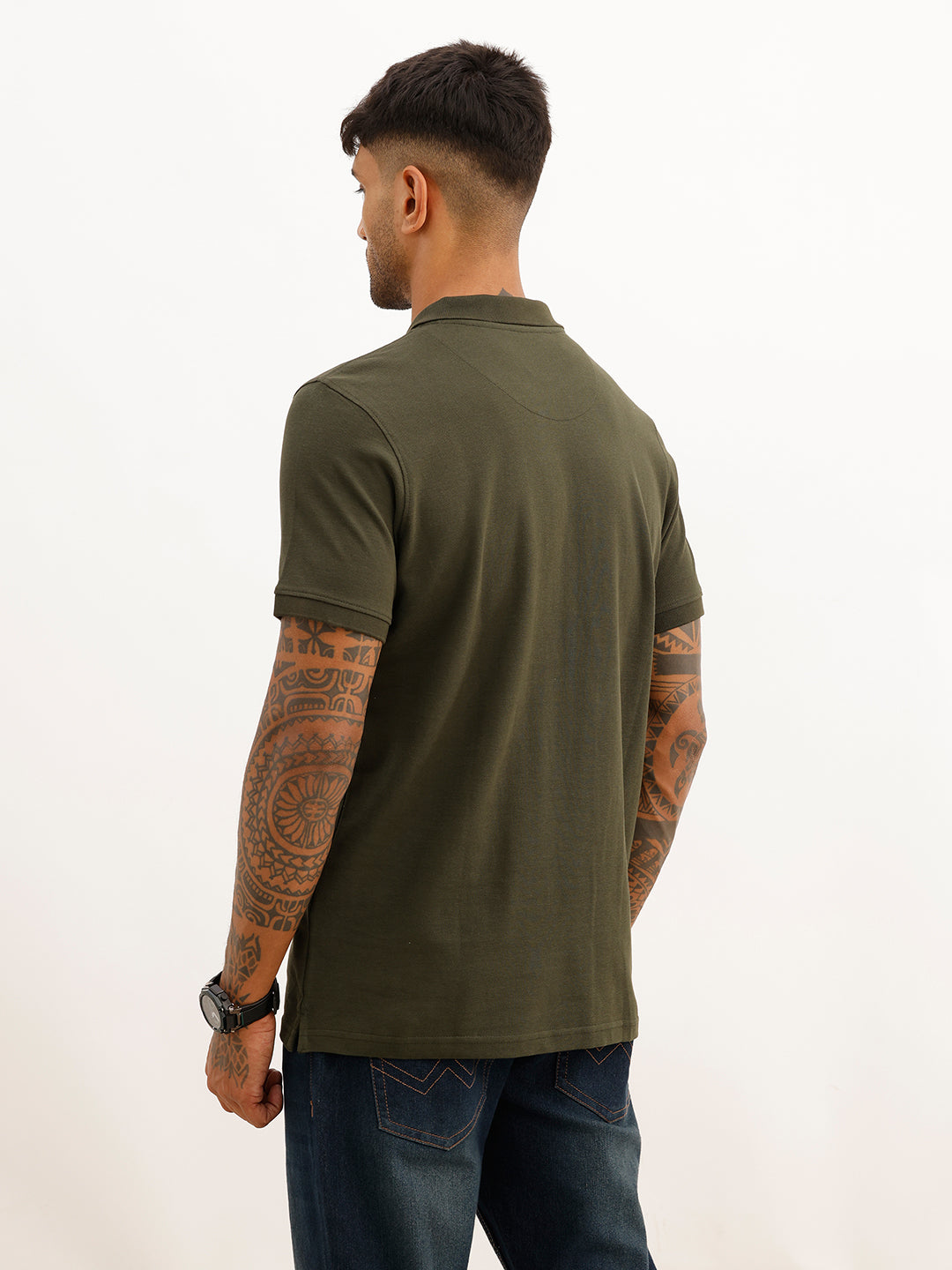 Solid Regular Fit Polo T-Shirt | Olive
