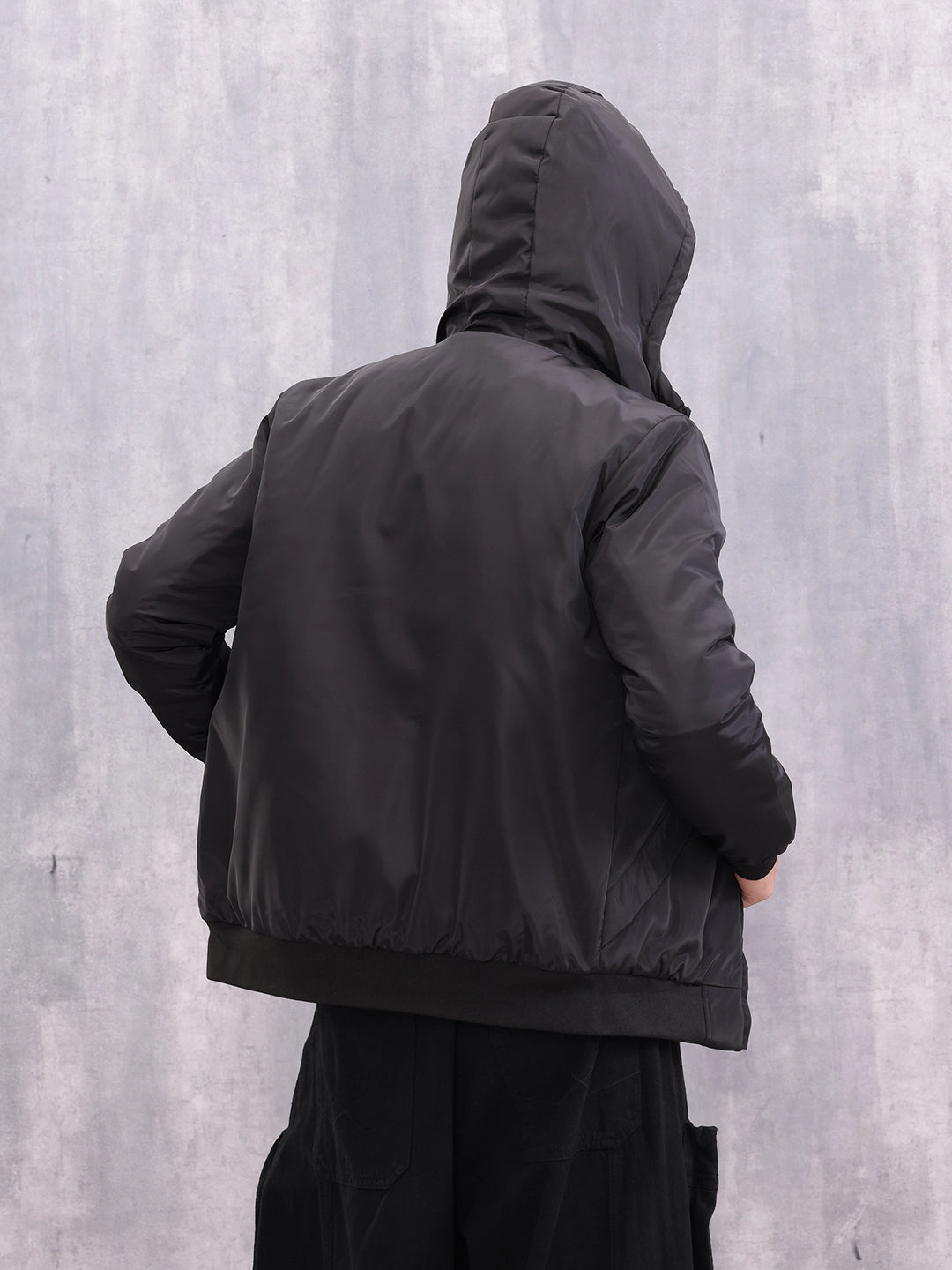 Casual Street Look Black Hooded Bomber Jacket For Men | Black