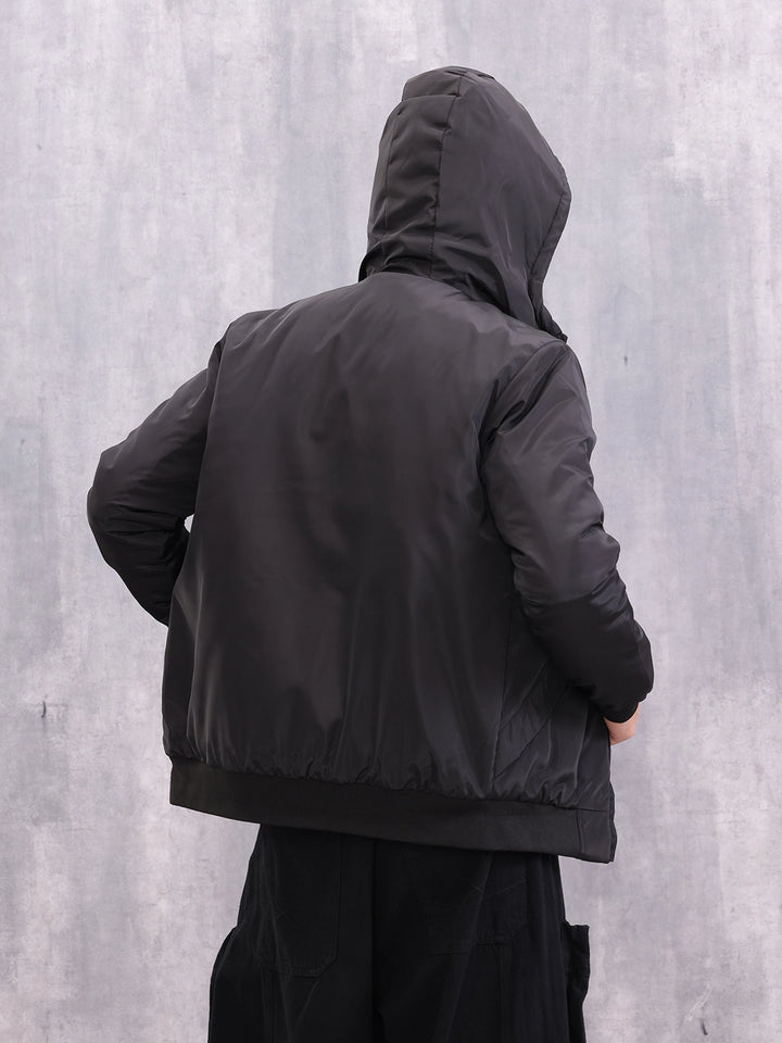 Casual Street Look Black Hooded Bomber Jacket For Men | Black