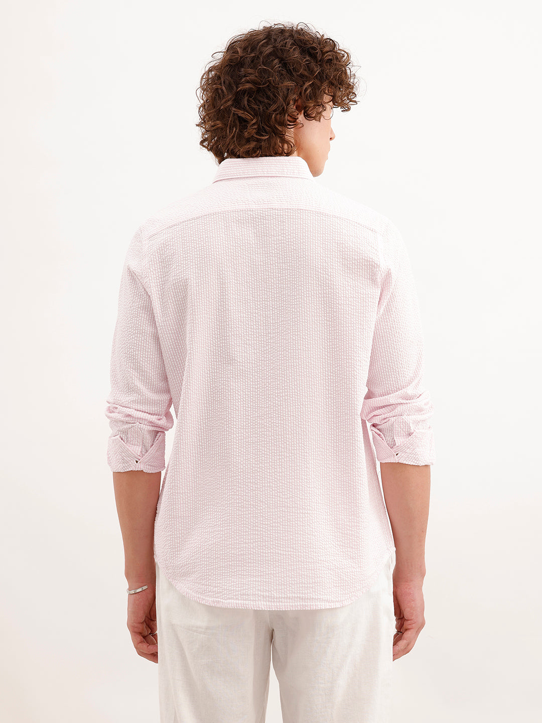 Slim Fit Textured Striped Shirt  | Pink