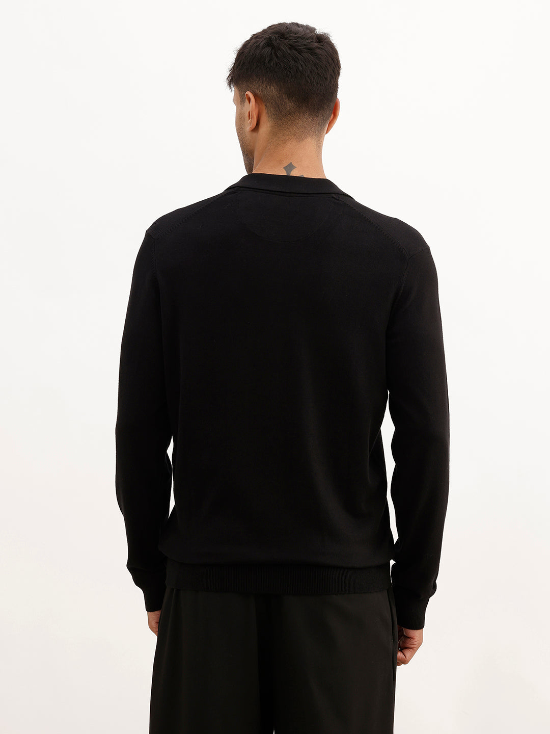 Solid Slim Fit Full Sleeve Polo T-Shirt | Black | WPT02FSSL1629S