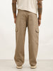 Solid Loose Fit Cargo Trousers | Beige