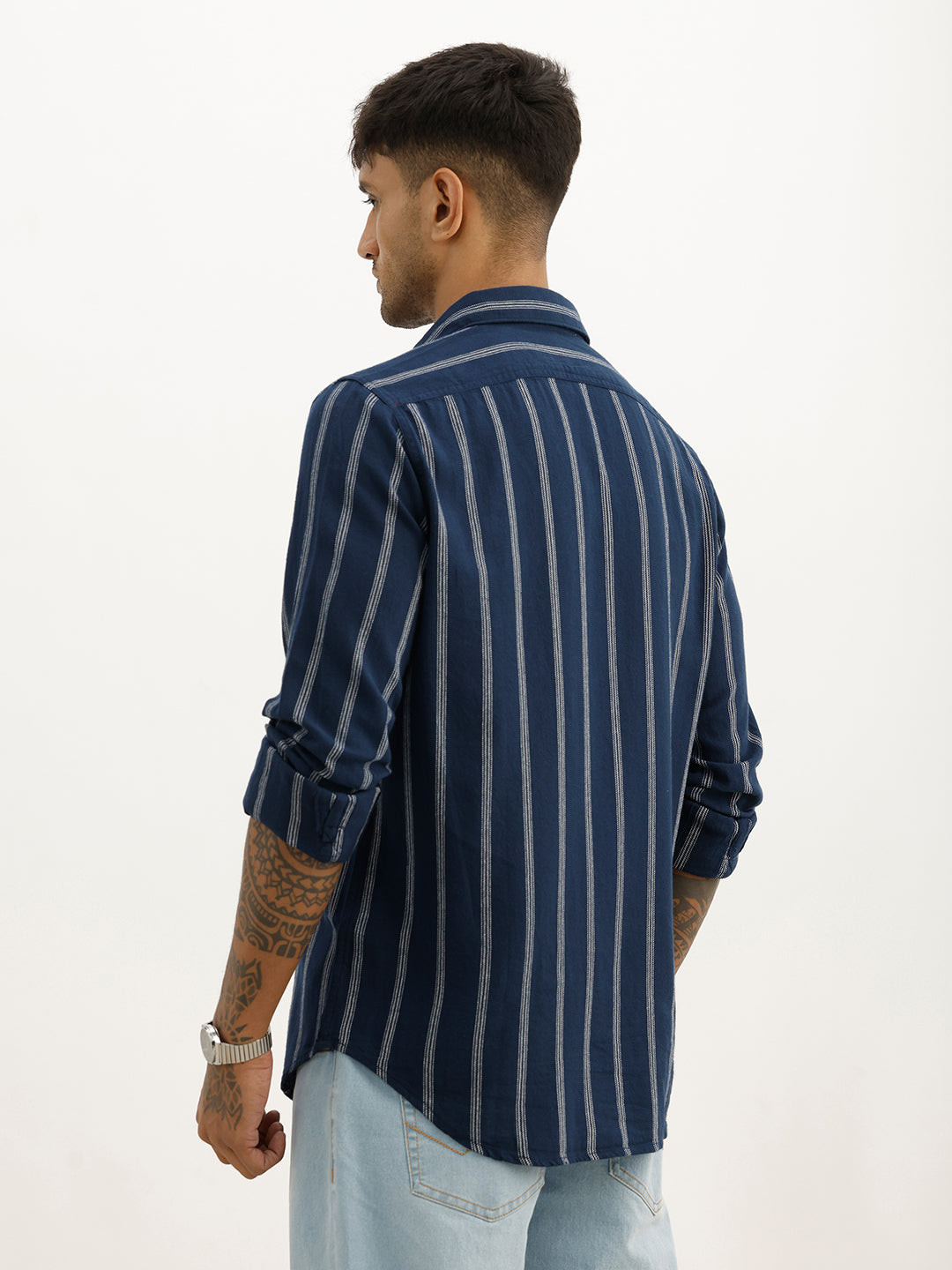 Classic Slim Fit Textured Stripe Shirt | Blue