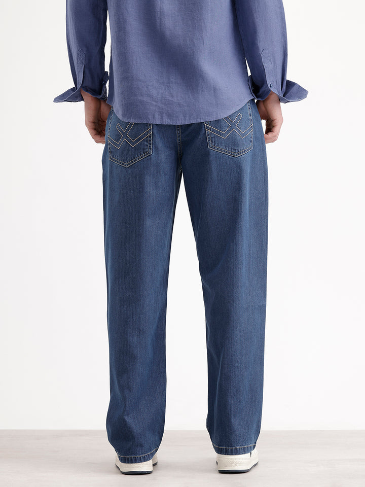 Loose Fit Textured Denim Jeans | Blue