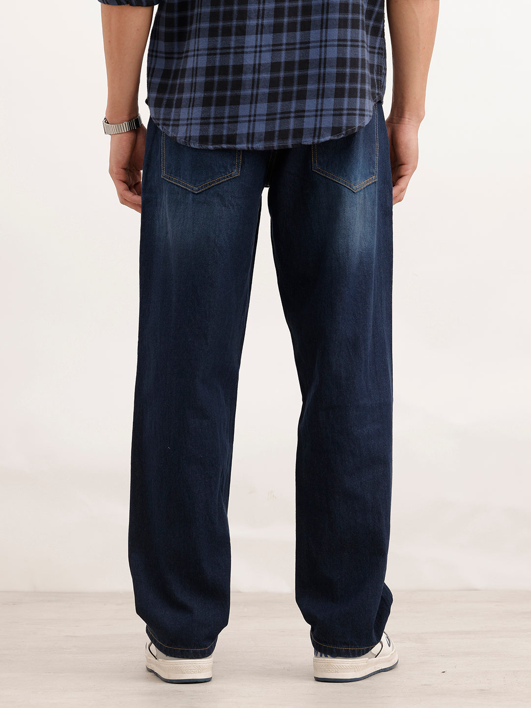 Loose Fit Faded Denim Jeans  | Dark Blue