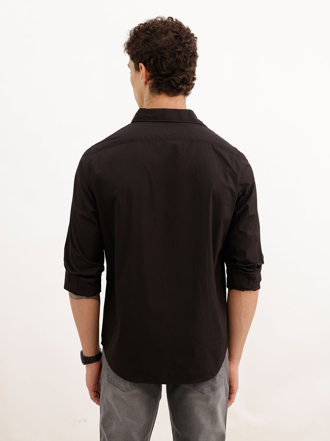 Solid Regular Fit Full Sleeve Shirt | Black