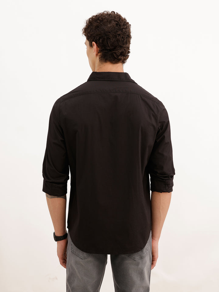 Solid Slim Fit Full Sleeve Shirt | Black