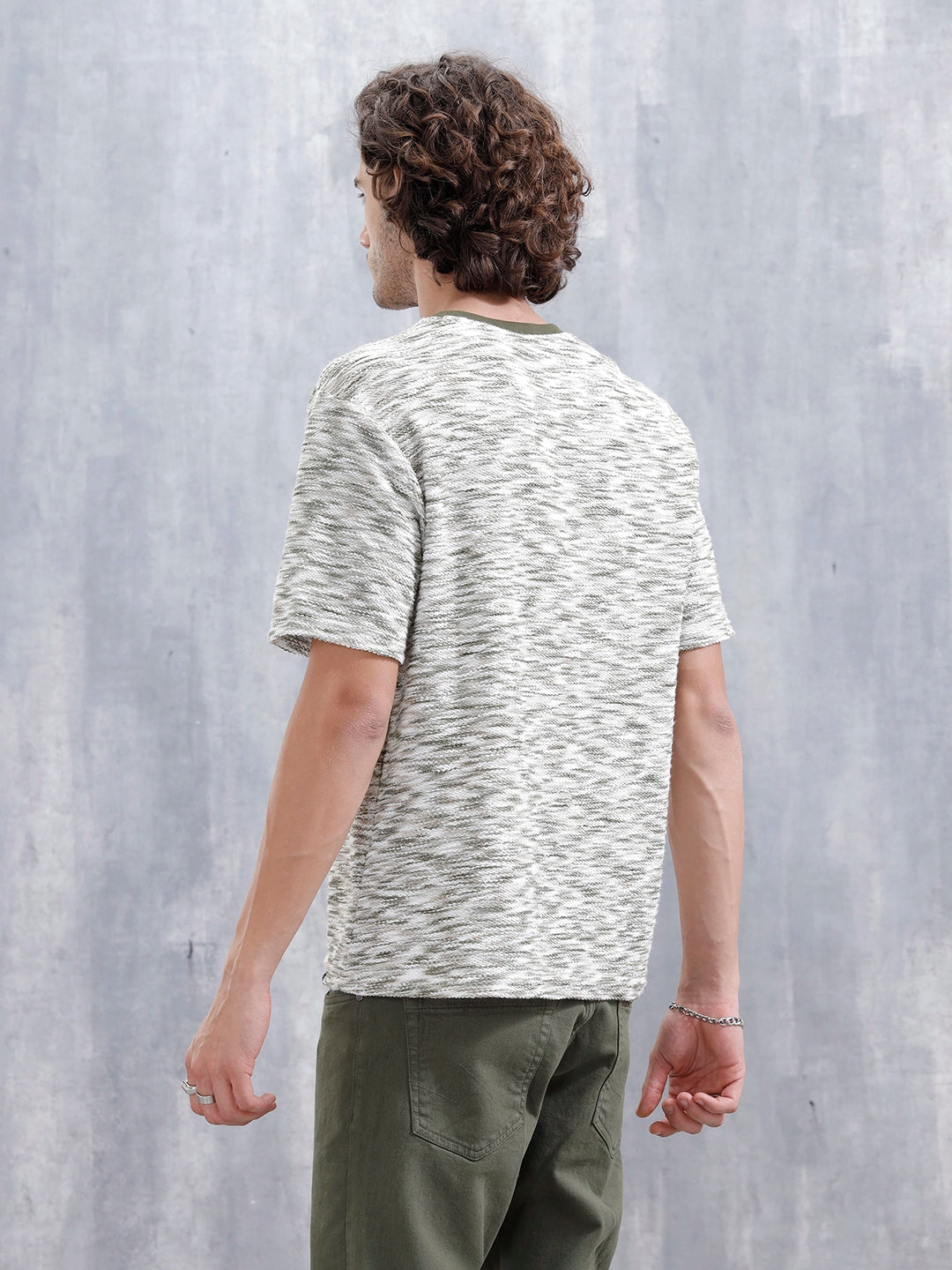 Loose Knit Oversized Cotton Blend T-Shirt | Green