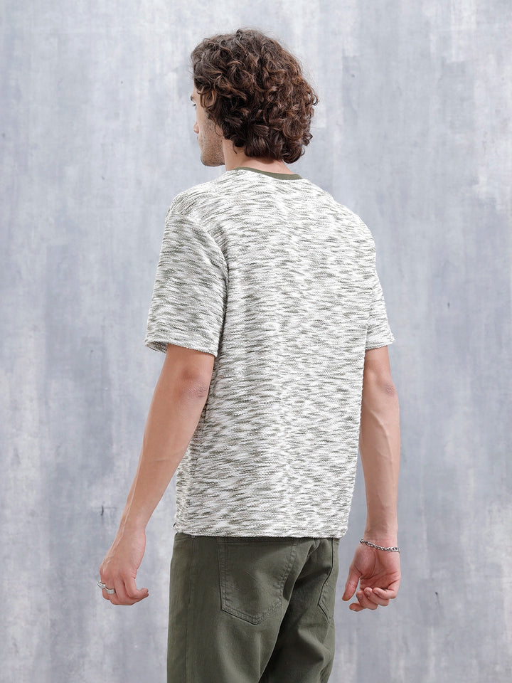 Loose Knit Oversized Cotton Blend T-Shirt | Green