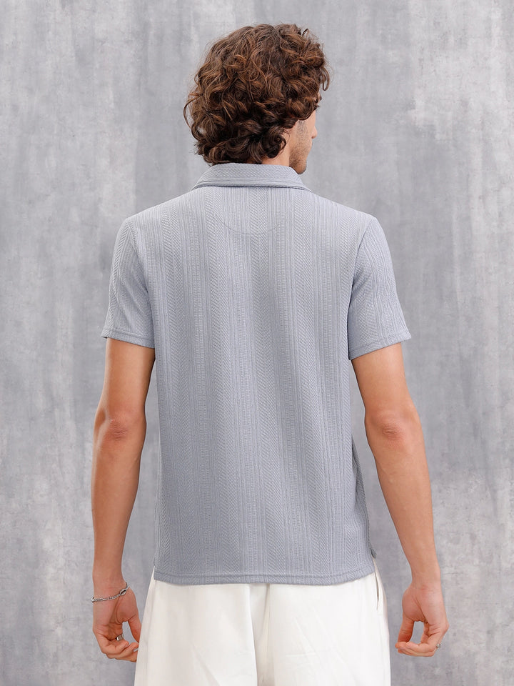 Jacquard Textured Knit Polo In Slim Fit  |  Grey