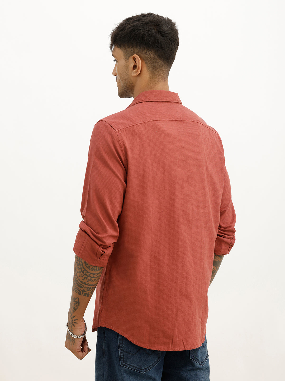 Textured Slim Fit Full Sleeve Shirt | Brown