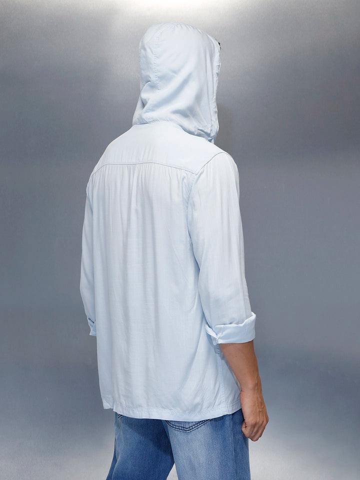 Men's slim fit casual hooded shirt | Blue