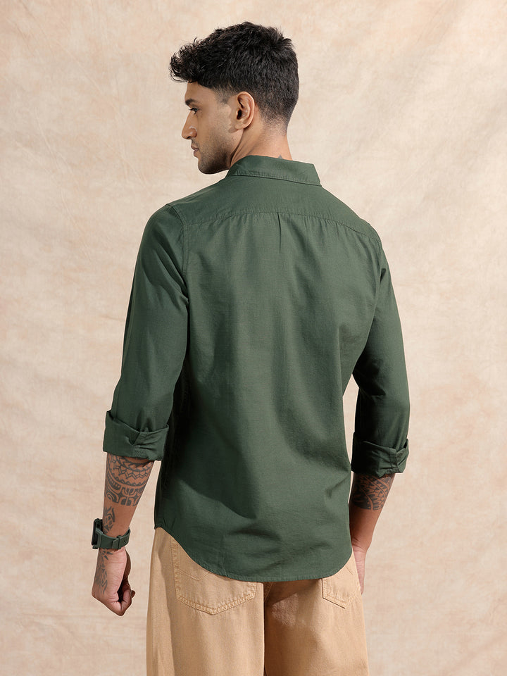 Cotton Slub Solid Shirt | Olive