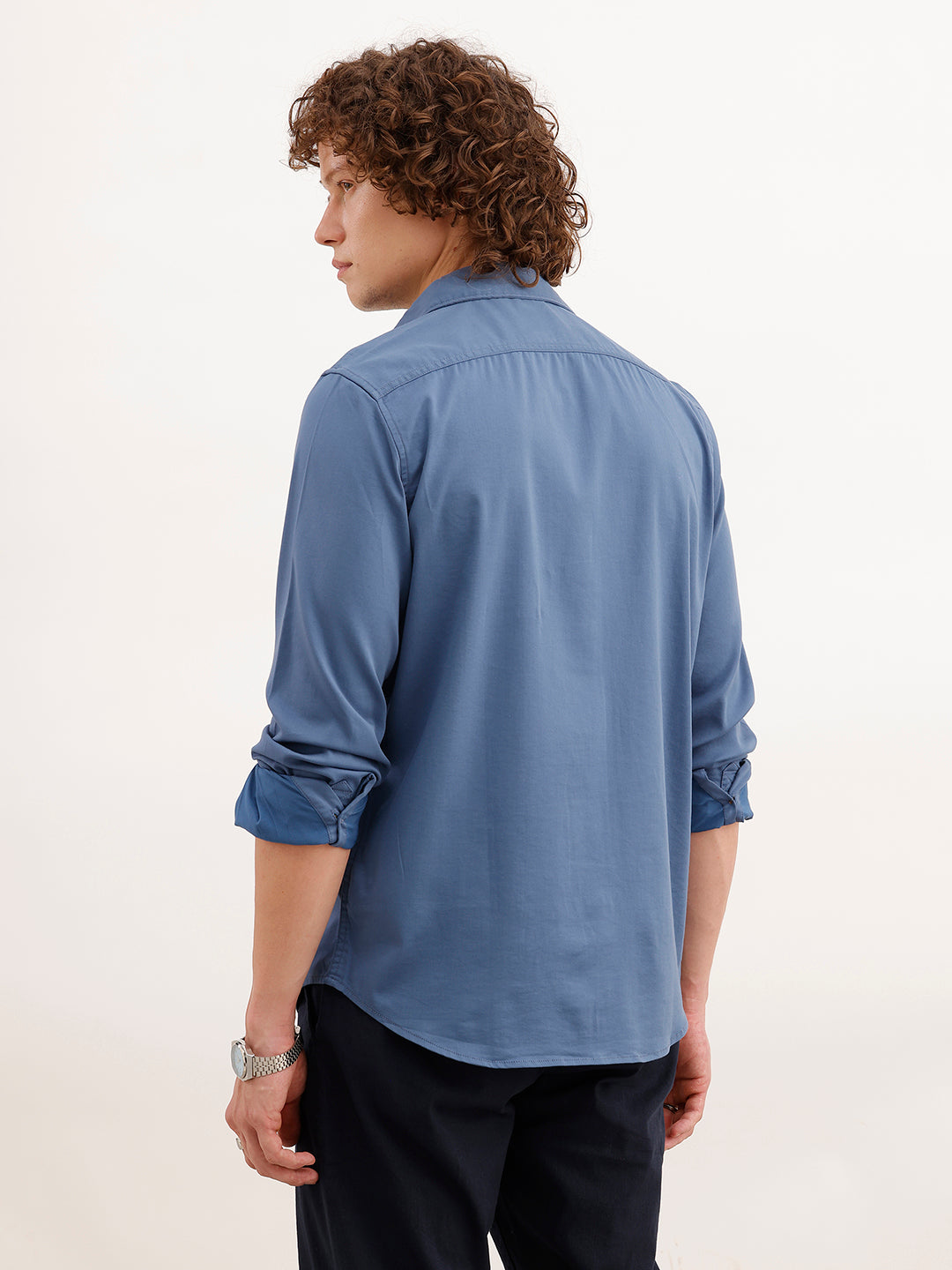 Solid Regular Fit Full Sleeves Shirt | Dark Blue