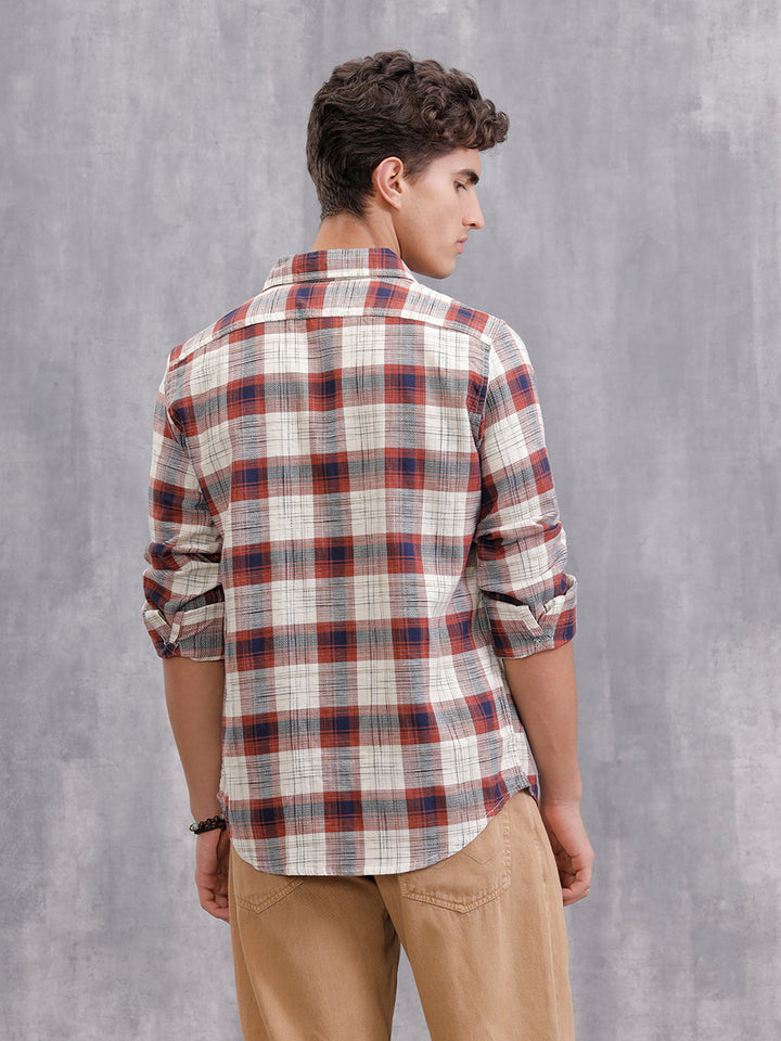 Space Dyed Check Shirt In Slim Fit | Rust