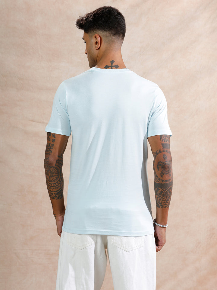 Spiral Circles Logo Printed T-Shirt | Blue