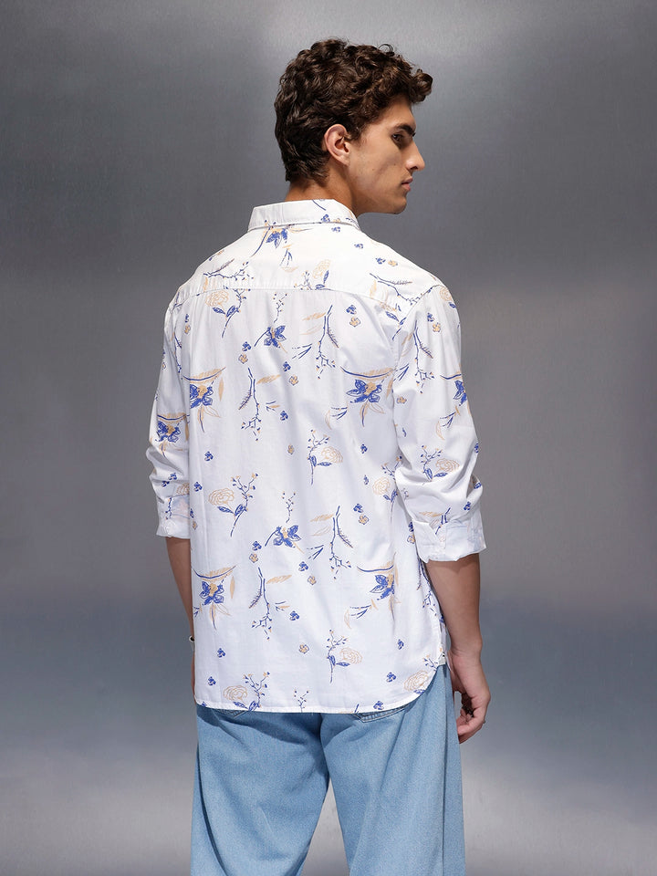Men's Casual Floral Print Shirt  |  White
