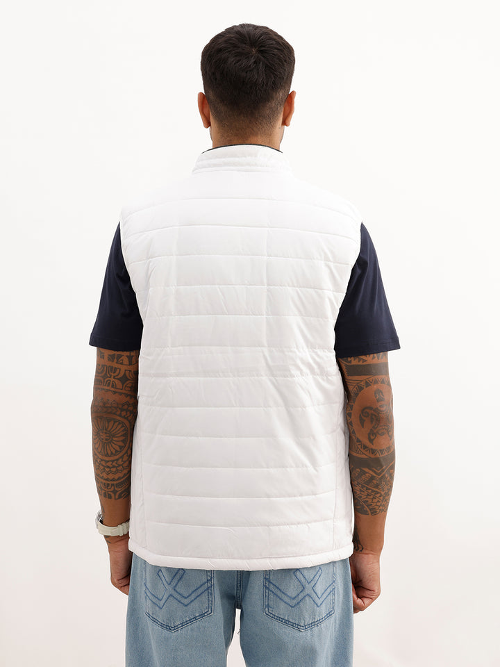 Solid Cut Off Sleeve Puffer Jacket | White