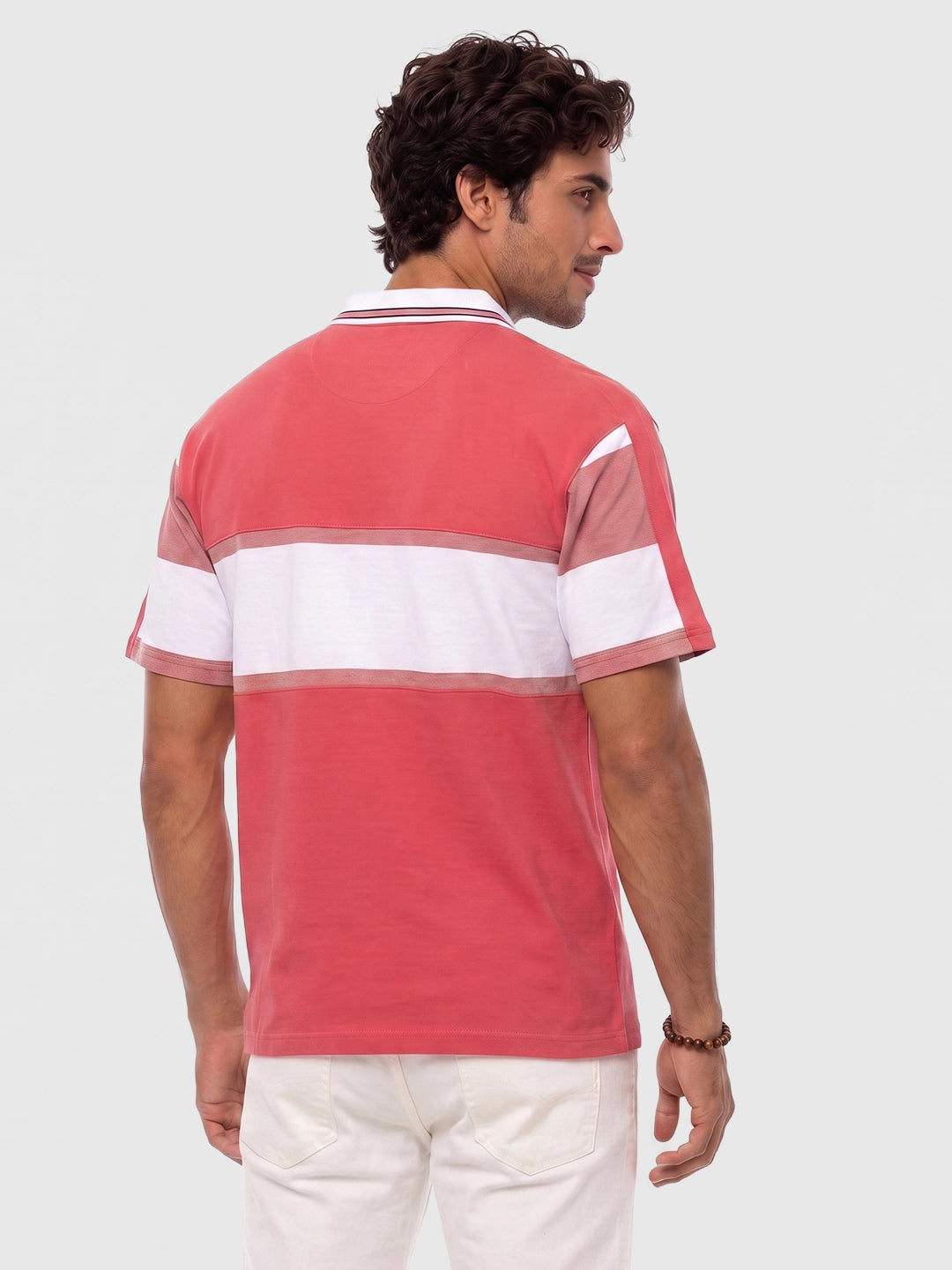 Oversized Fit Contrast Collar Polo T-Shirt | Pink
