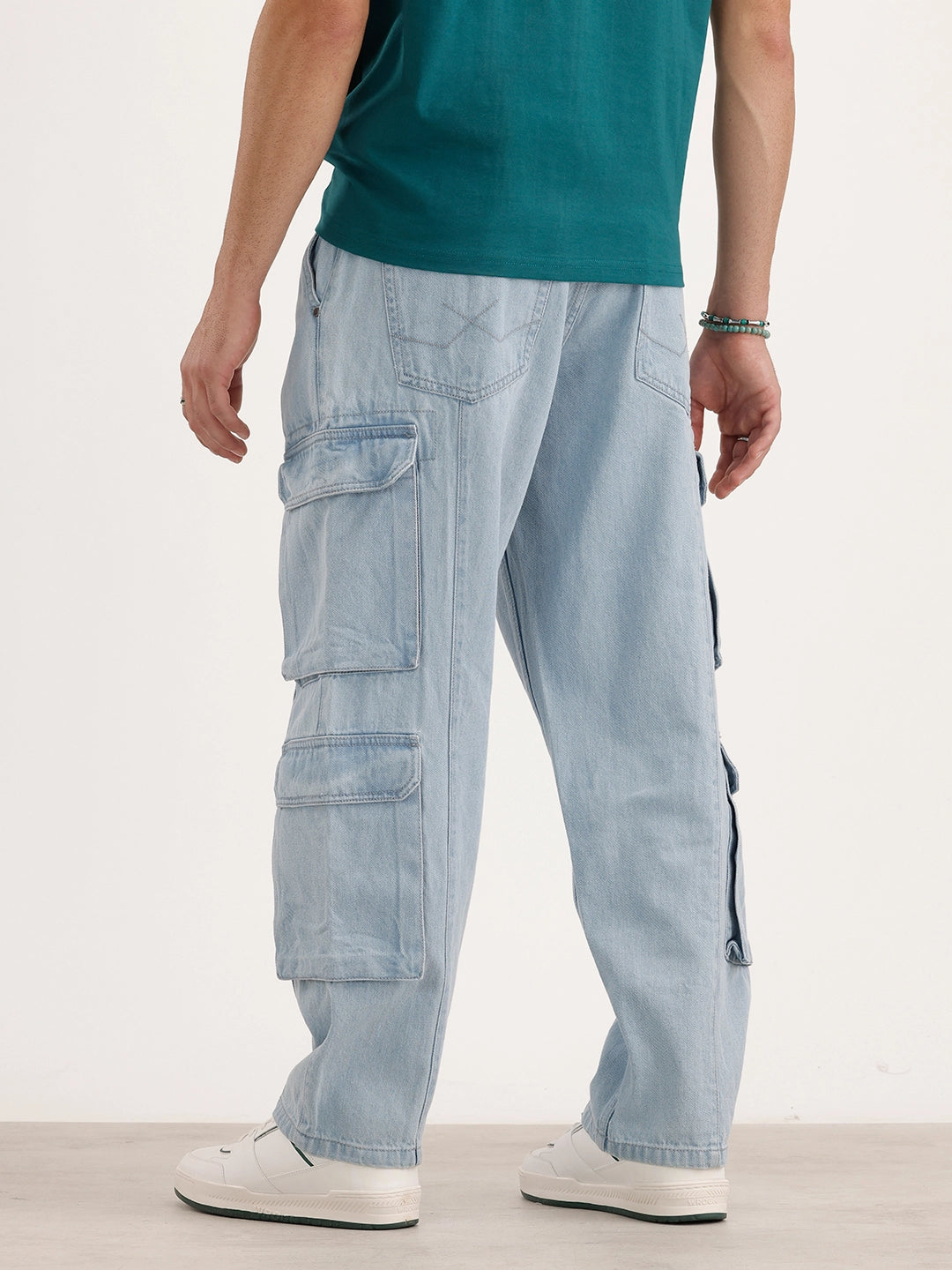Loose Fit Cargo Denim Jeans | Light Blue