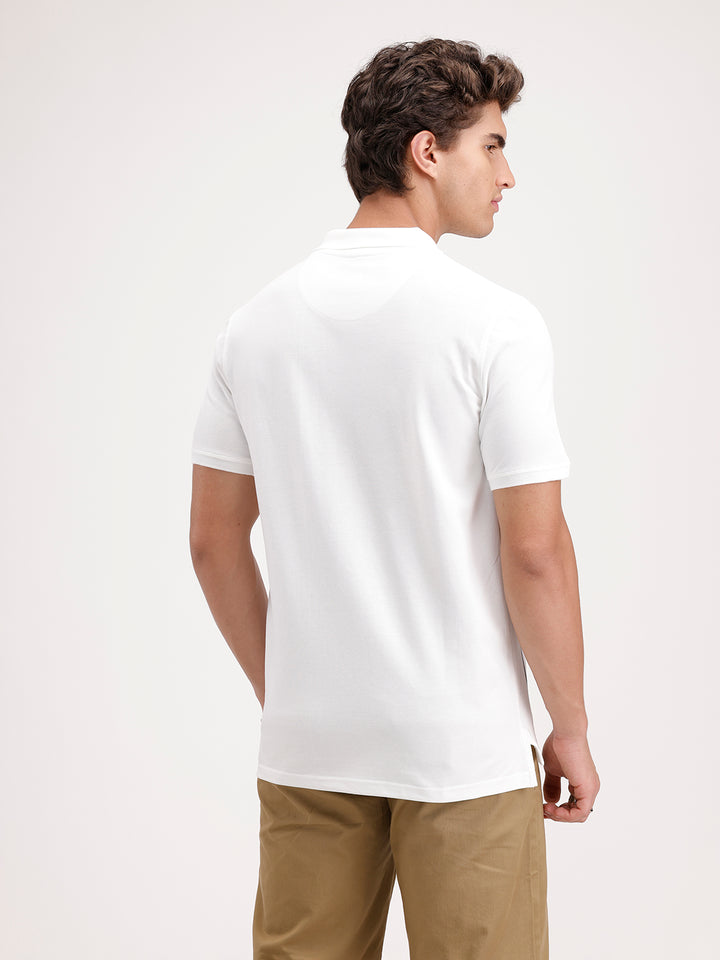 Siolid Slim Fit Pin Stripes Polo T-Shirt  | White