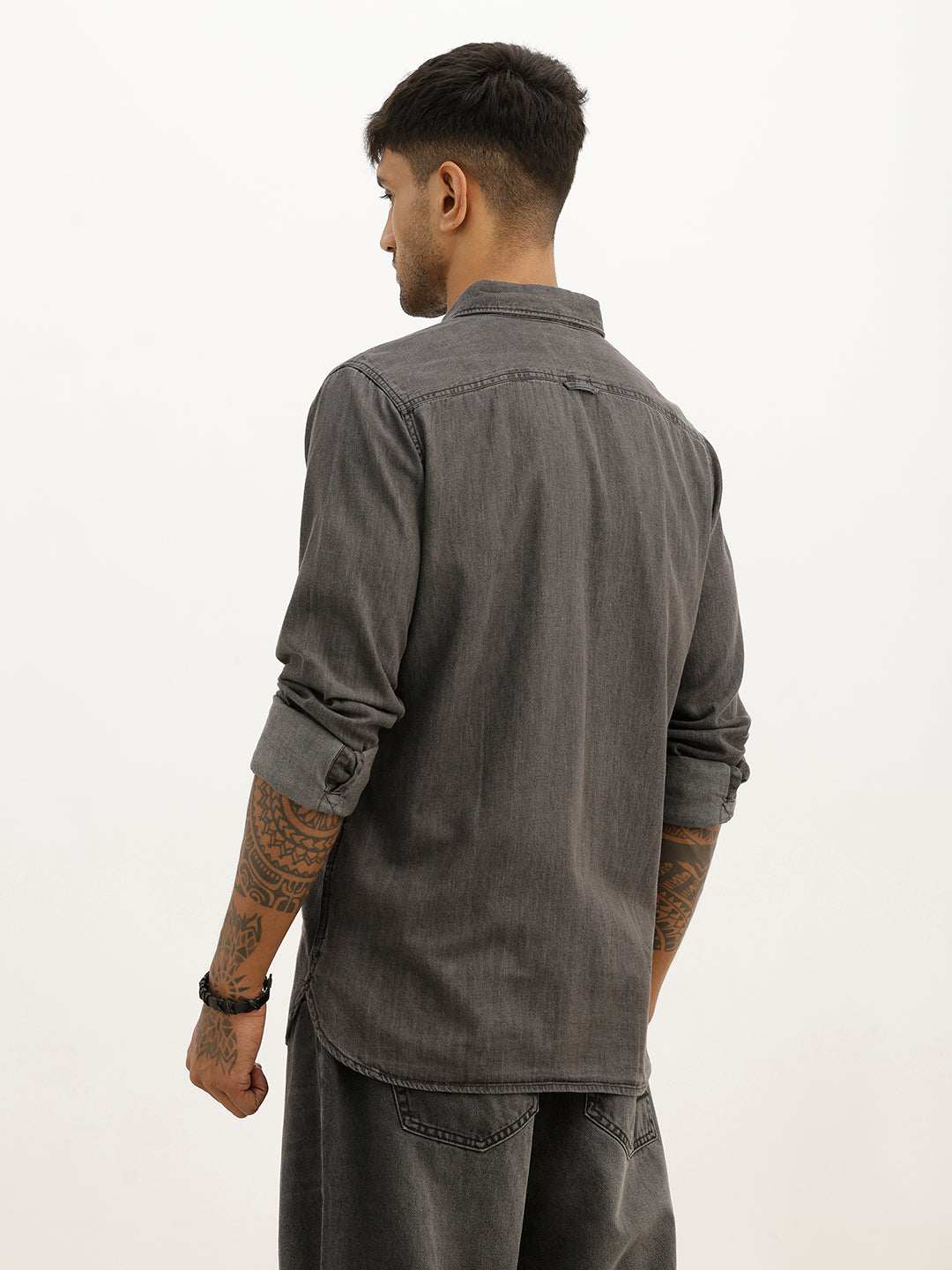 Solid Slim Fit Full Sleeve Shirt | Grey