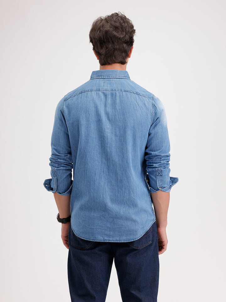 Slim Fit Faded Denim Shirt  | Blue