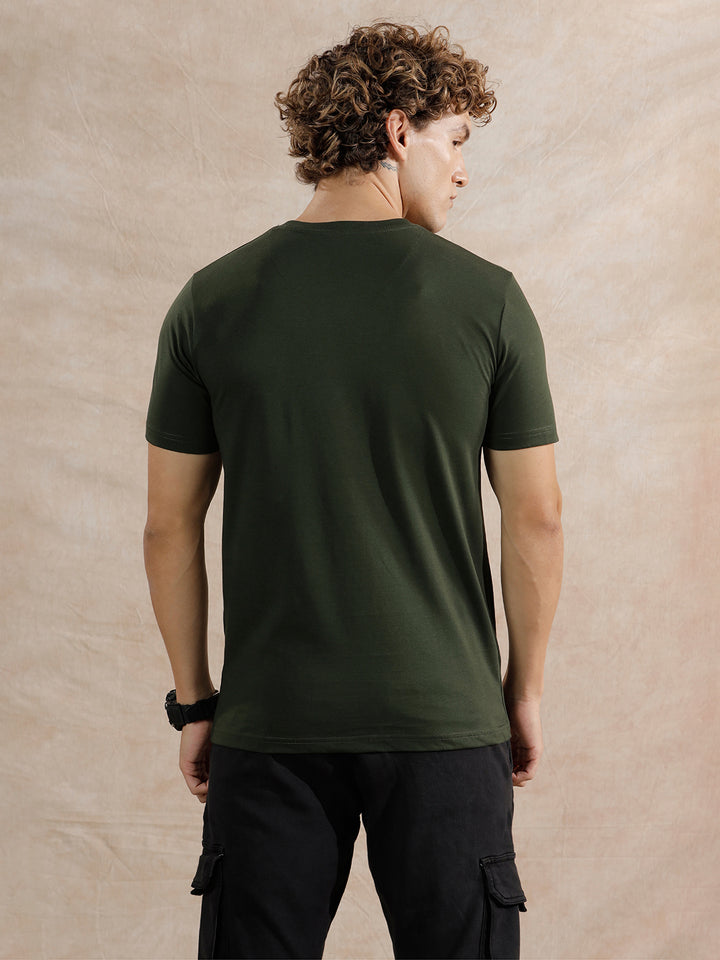 Silver Foil Print Slim Fit T-Shirt | Olive