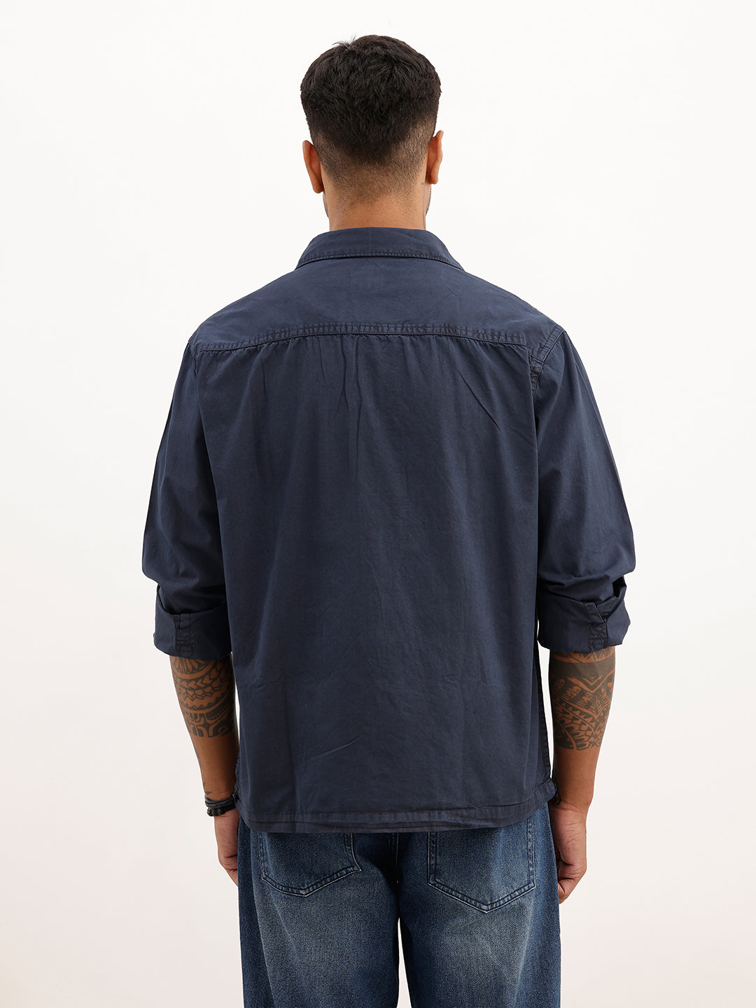 Solid Double Pocket Full Sleeve Shirt | Blue