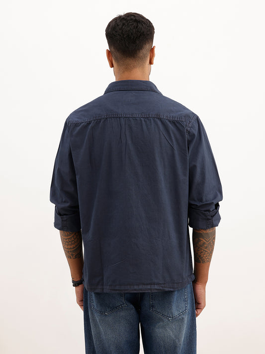 Solid Double Pocket Full Sleeve Shirt | Blue