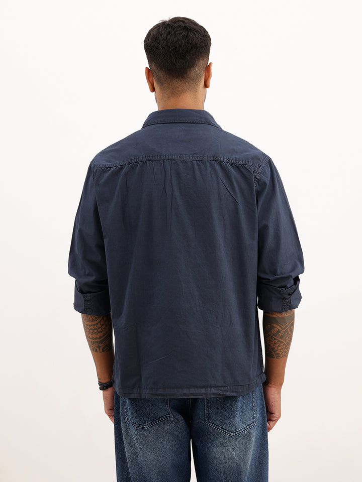 Solid Double Pocket Full Sleeve Shirt | Blue