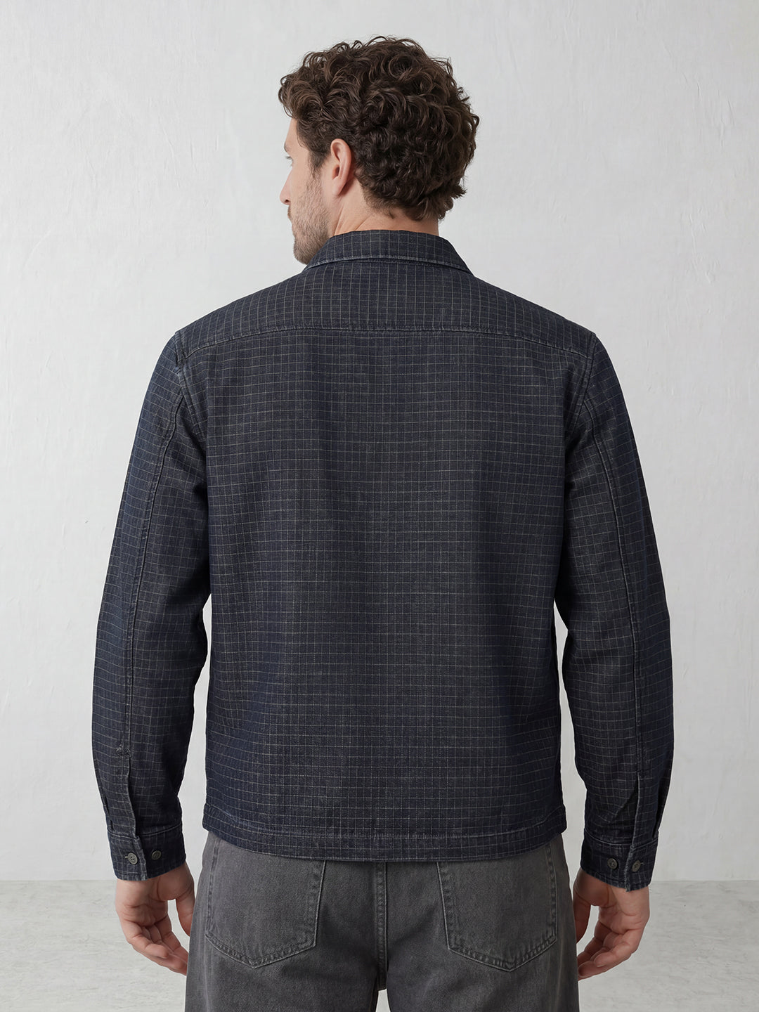 Classic Textured Checkered Jacket | Dark Blue