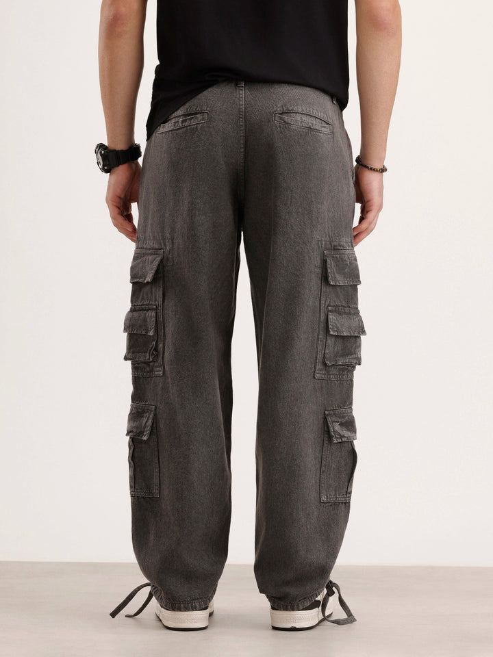 Loose Fit Cargo Denim Jeans | Charcoal