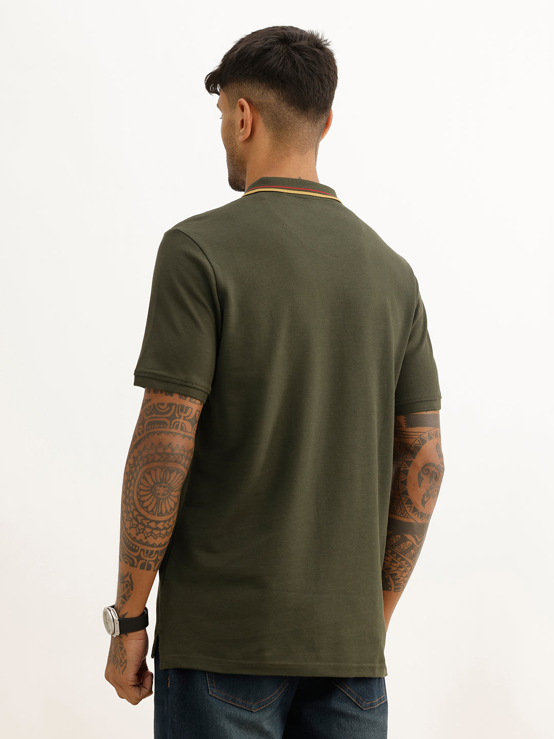 Classic Contrast Collar Polo T-Shirt | Olive
