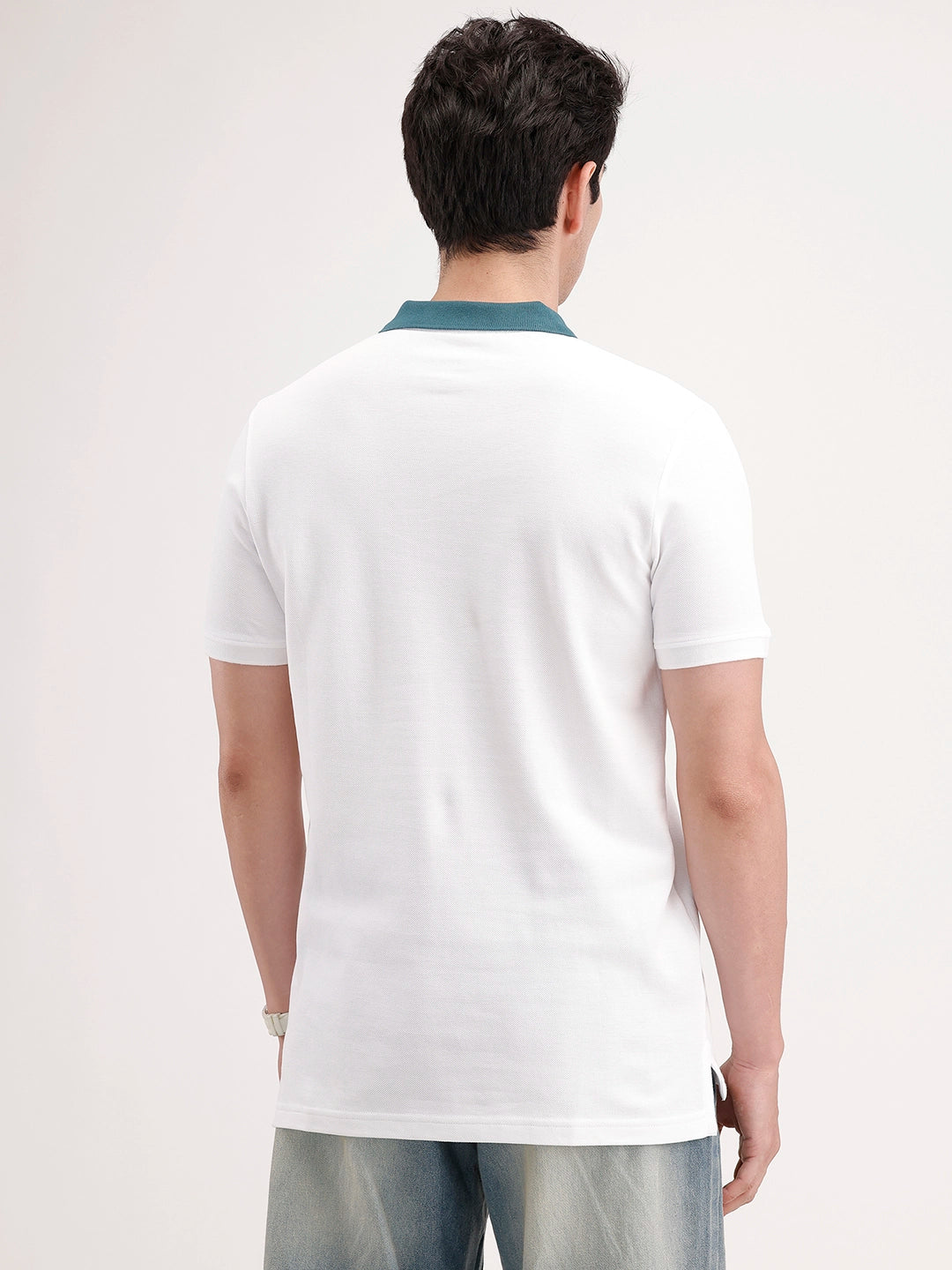 Slim Fit Contrast Collar Polo T-Shirt | White