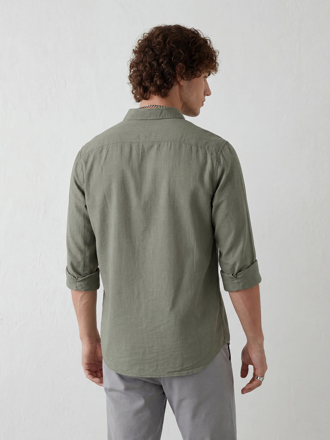 Solid Regular Fit Full Sleeve Shirt | Green