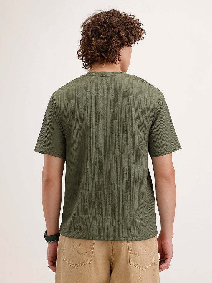 Comfort Fit Textured T-Shirt | Olive