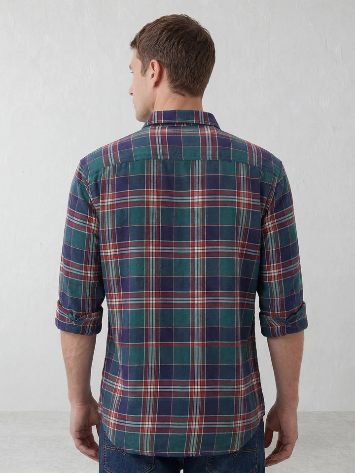 Comfort Fit Checkered Shirt | Navy Blue
