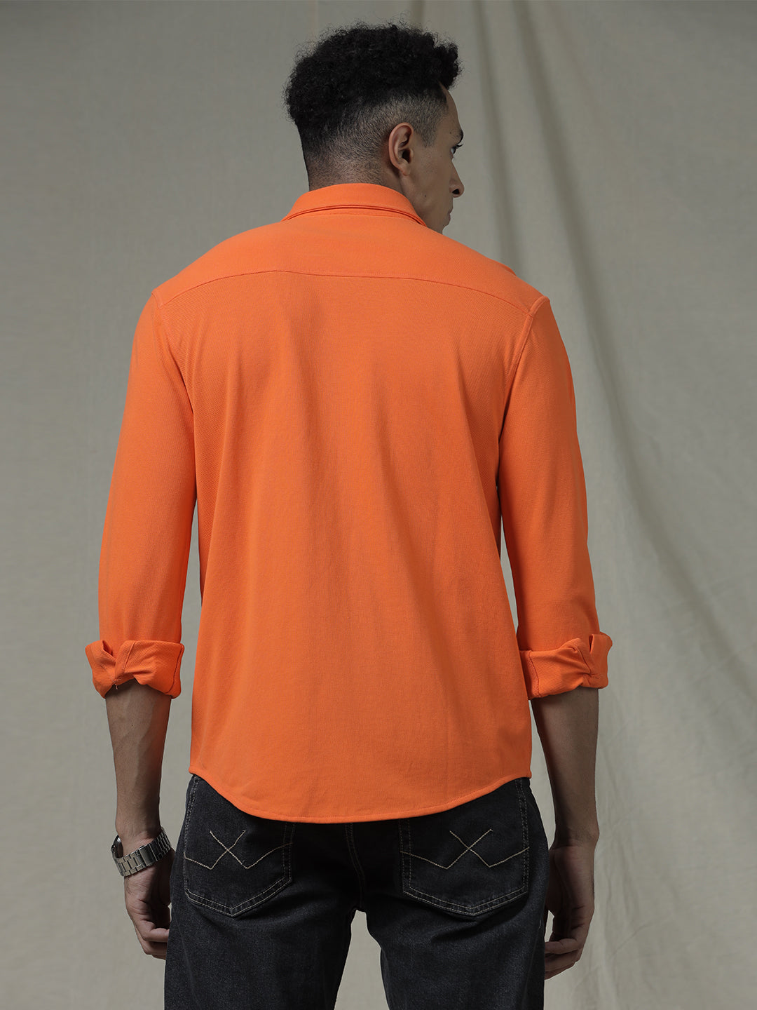 Solid Woven Orange Shirt