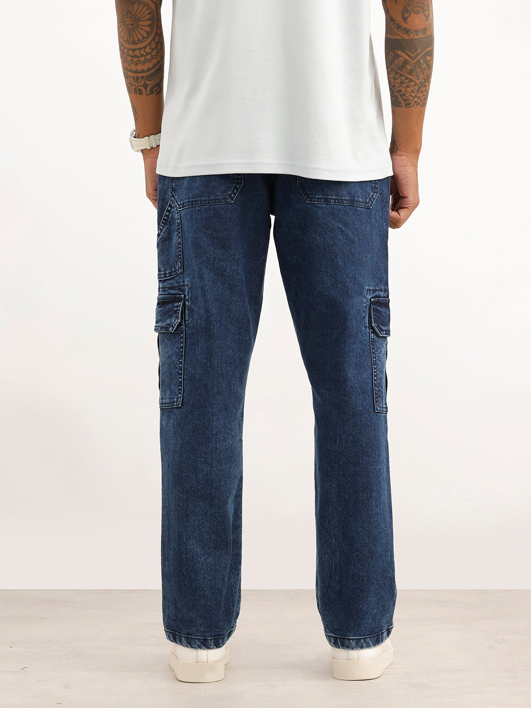 Solid Cargo Fit Denim Jeans | Light Blue | WSJN1086M
