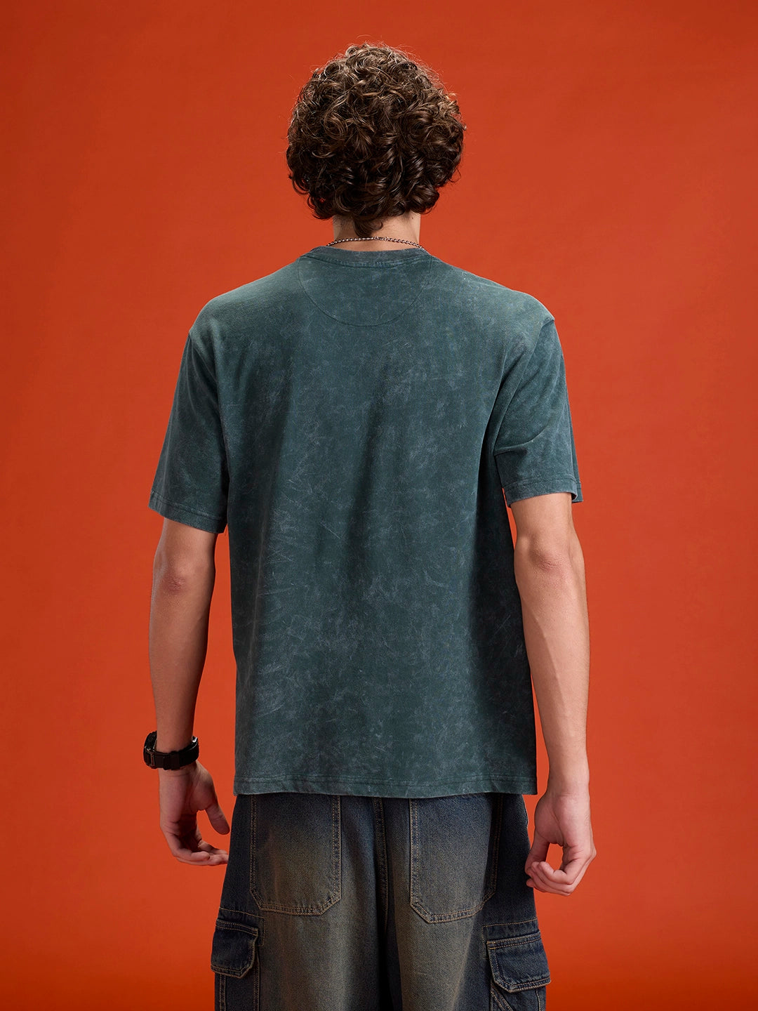 Washed Cut& Sew Graphic Printed Oversized Fit T-Shirt | Dark Green