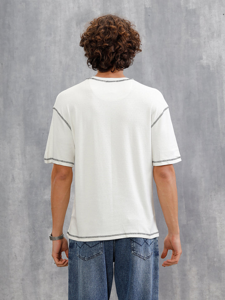 Premium Textured Knit With Contrast Stitch Details On Seams  | Off White