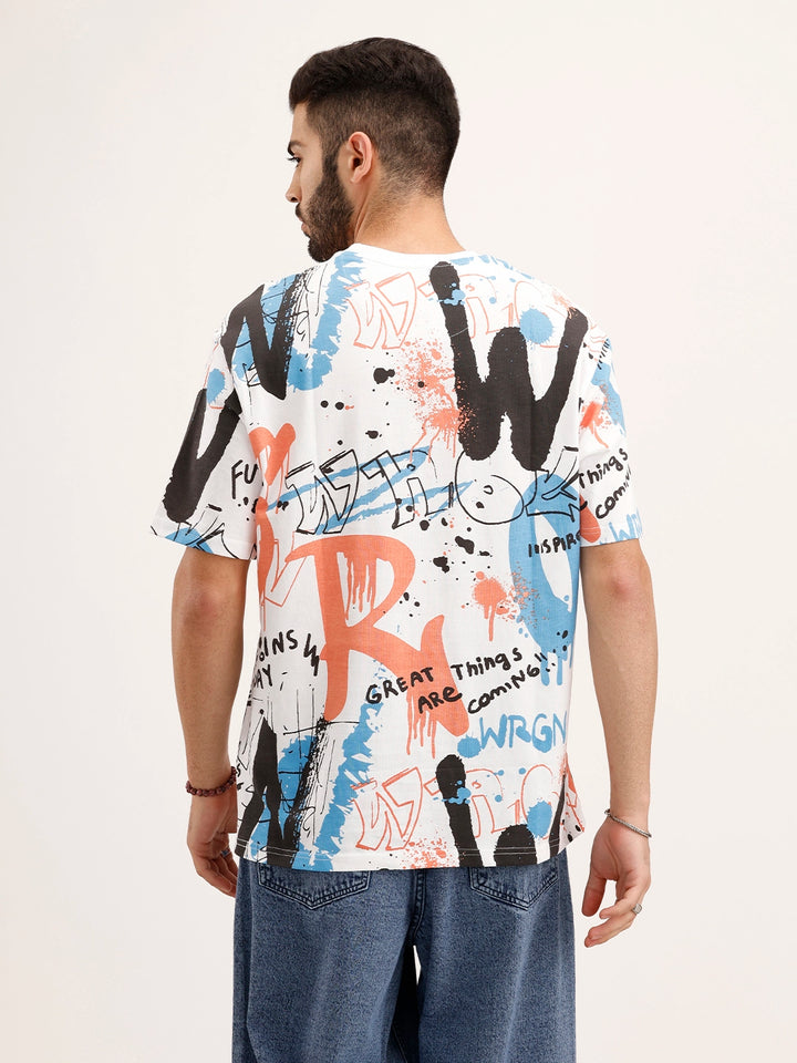 Oversized Graffiti Printed T-Shirt | White