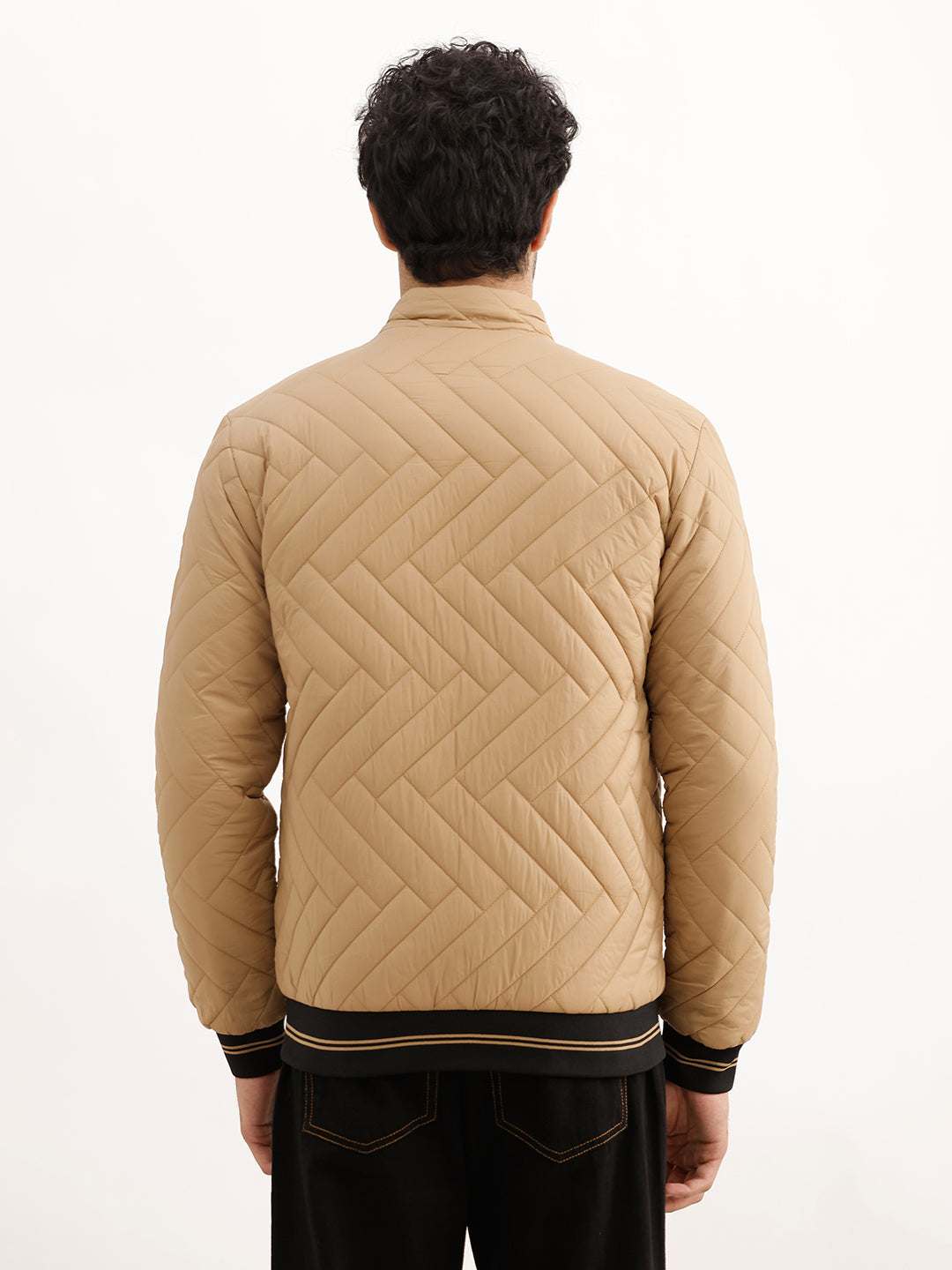 Solid Regular Fit Puffer Jacket | Beige